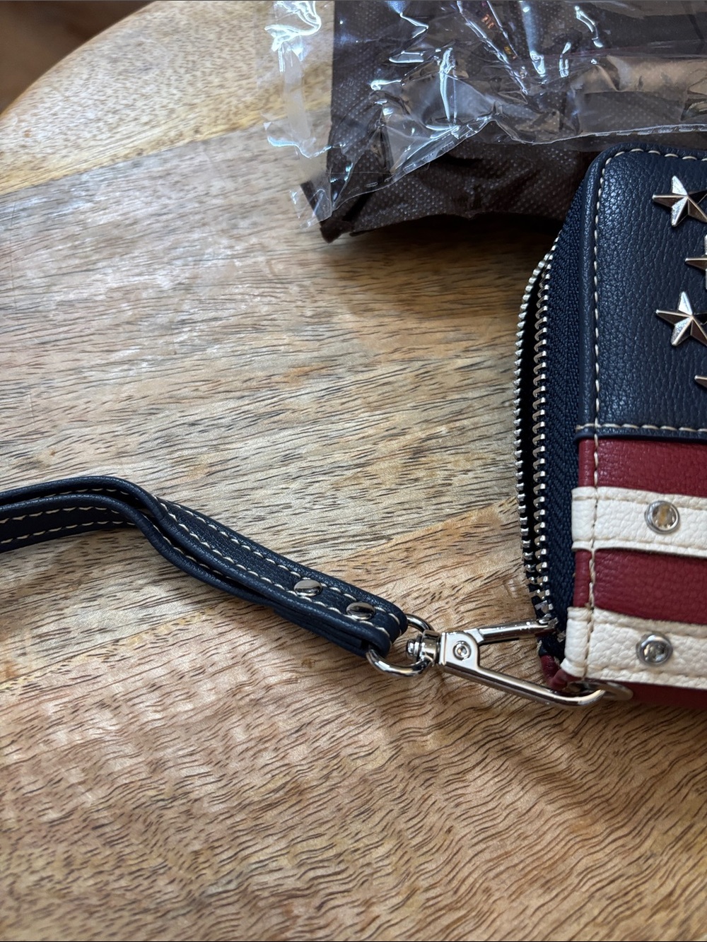 Montana West Red, Navy & Gold American Flag Studded Zip Wallet - Picture 5 of 5